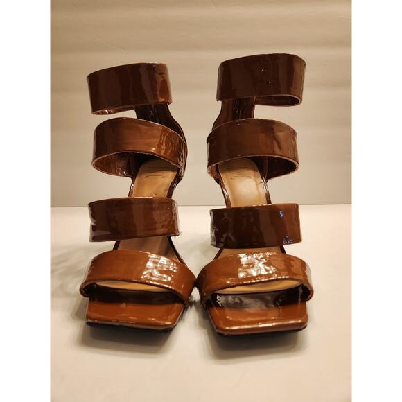 INC Liana Strappy Sandal Stiletto Heels Womens 8M Cognac Brown Patent Leather - Picture 3 of 9